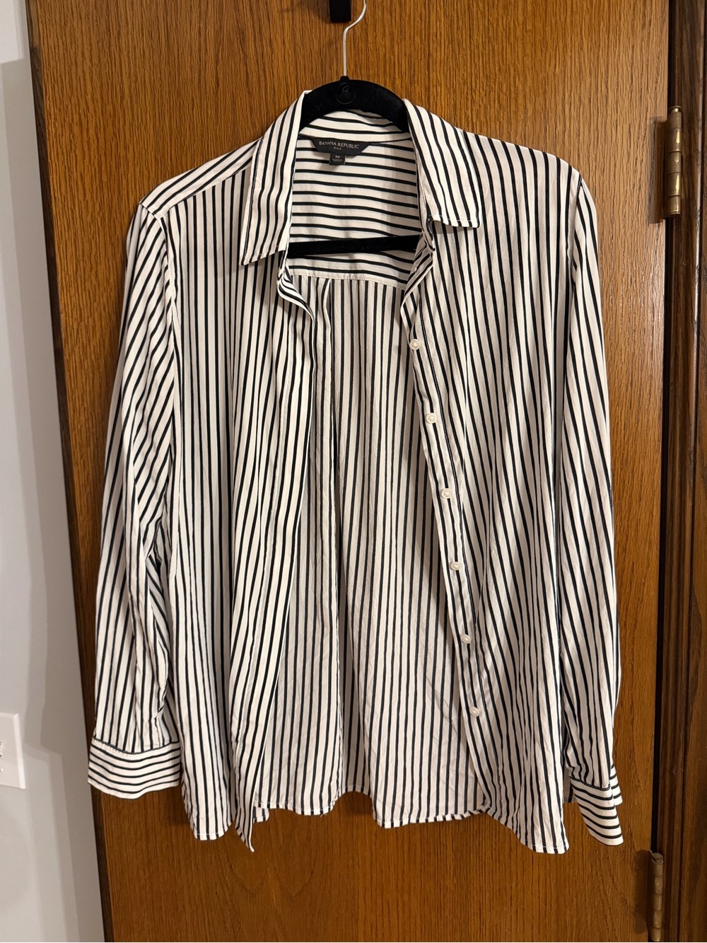 Banana Republic Black & White Vertical Stripe Silk Shirt